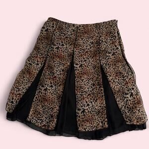 Vintage 90s 100% Silk Allison Taylor Leopard Print Pleated Midi Skirt Diva 10